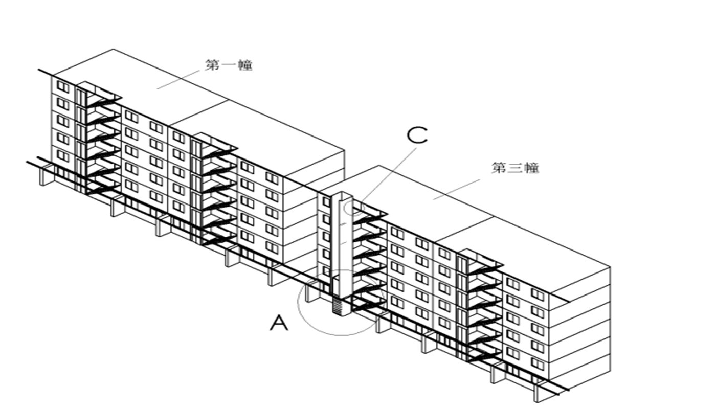 在多層住宅樓中設置多幢樓共用電梯的建筑結構